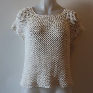 WOMENS BLUE LES COPAINS CHUNKY CREAM SEMI-SHEER SWEATER L *